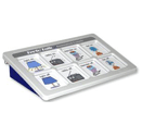 a rectangular device with 8 pictures of sumbols including a lamp that is on and a lamp that is off. The other images are not discernable.